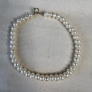 Vintage Cultured Button Pearl 10K Gold Bracelet 6 3/4” B4